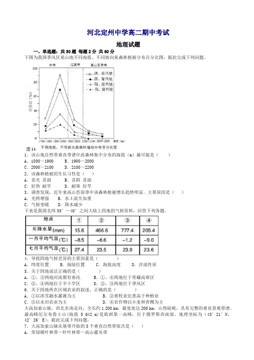 河北省定州中学高二地理下册第二学期期中试题(含解析)【精选】.doc