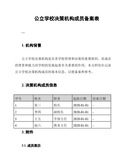 公立学校决策机构成员备案表