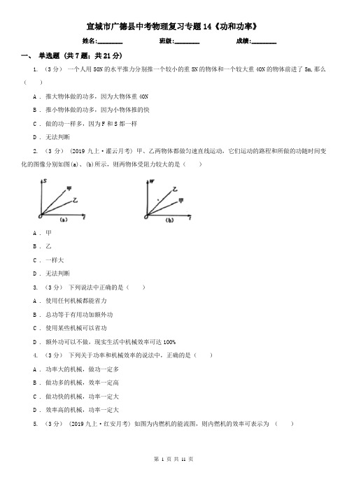 宣城市广德县中考物理复习专题14《功和功率》