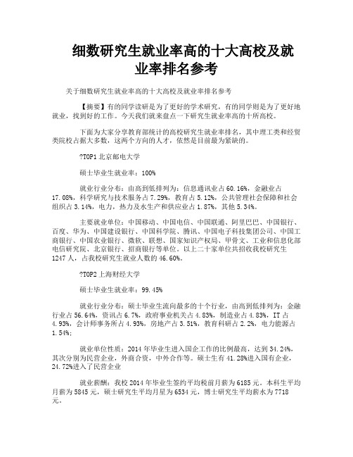 细数研究生就业率高的十大高校及就业率排名参考