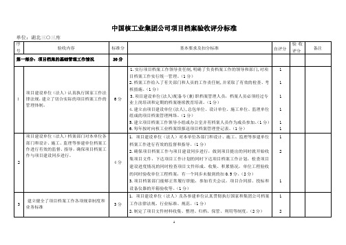 中国核工业集团公司项目档案验收评分标准