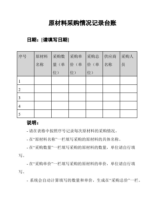 原材料采购情况记录台账