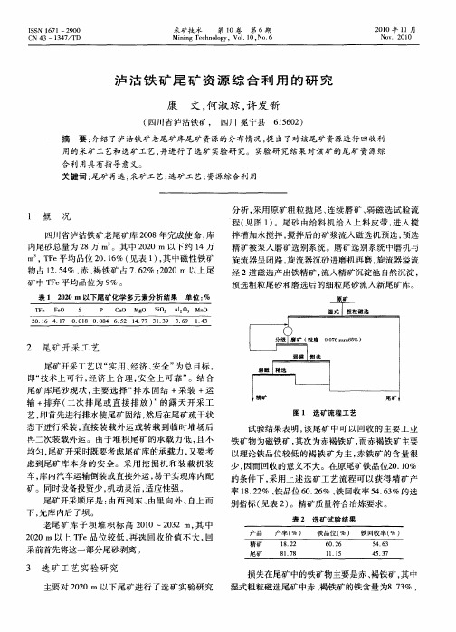 泸沽铁矿尾矿资源综合利用的研究