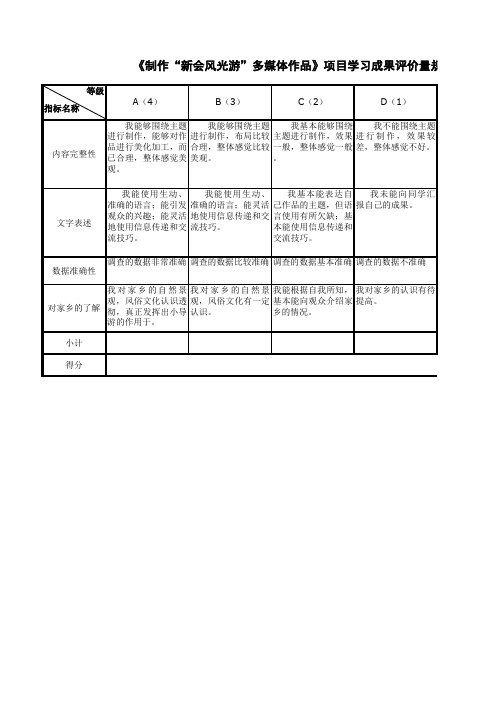 项目学习成果评价量规(评价表5)