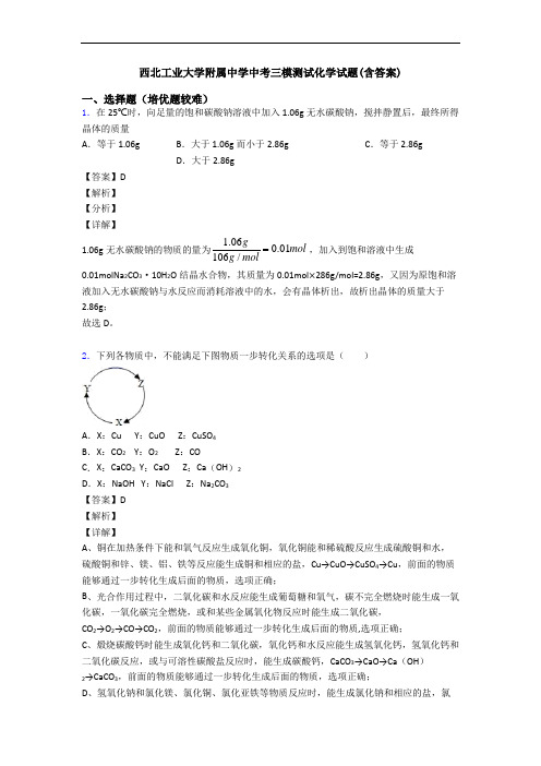 西北工业大学附属中学中考三模测试化学试题(含答案)