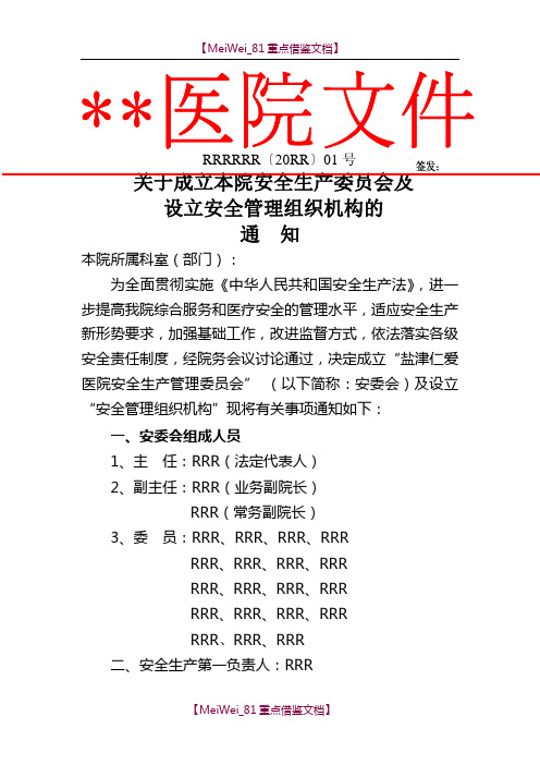 【参考借鉴】民营医院安全管理机构文件、任命书及组织机构图.doc