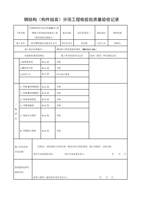 通信铁塔塔体质量验收记录表