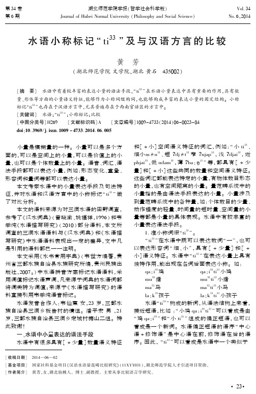 水语小称标记“ti33”及与汉语方言的比较