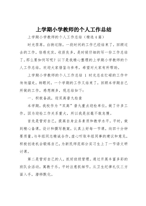 上学期小学教师的个人工作总结