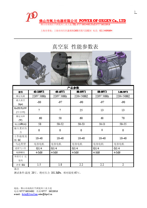 真空泵技术参数