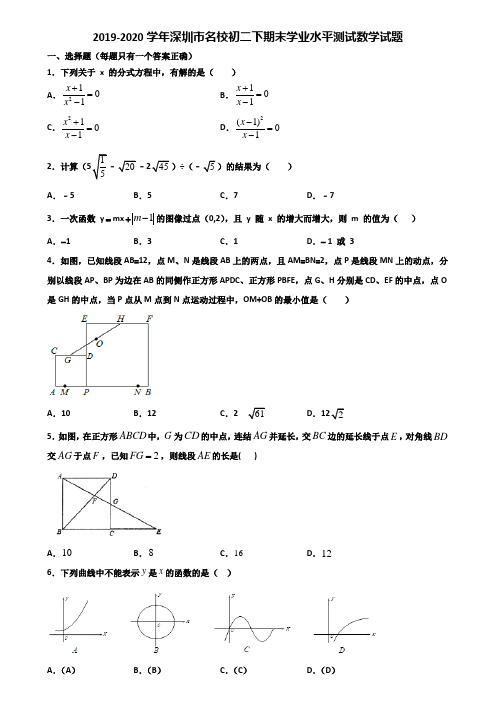 2019-2020学年深圳市名校初二下期末学业水平测试数学试题含解析