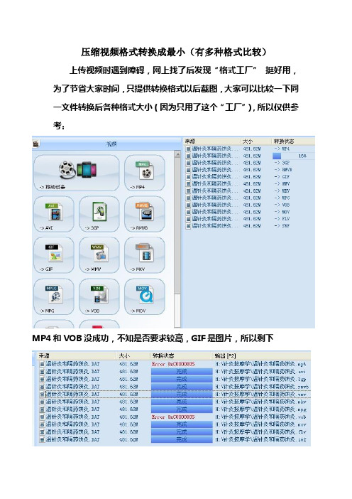 压缩视频格式转换成最小(有多种格式比较)