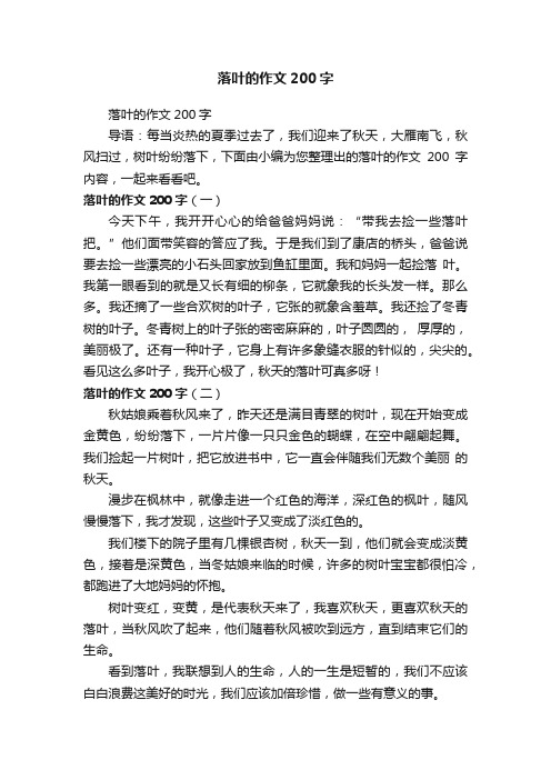 落叶的作文200字