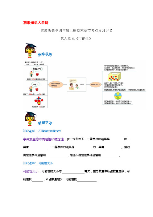 2023-2024年小学数学四年级上册期末考点复习 第六单元《可能性》(苏教版原卷)