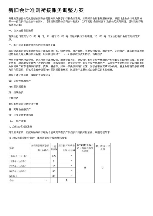 新旧会计准则衔接账务调整方案