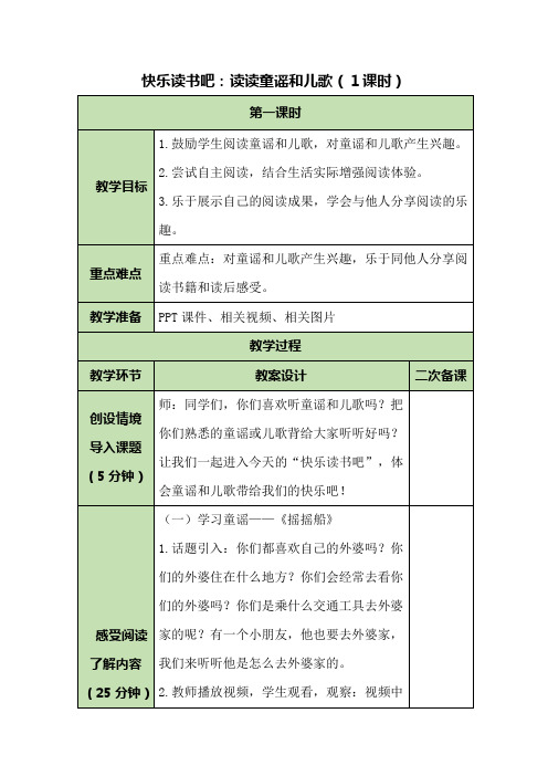 部编版语文一年级下册 快乐读书吧：读读童谣和儿歌  教案