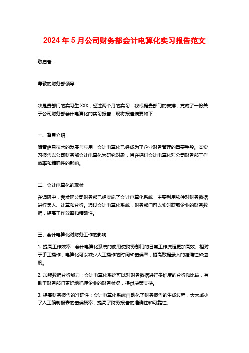 公司财务部会计电算化实习报告范文3