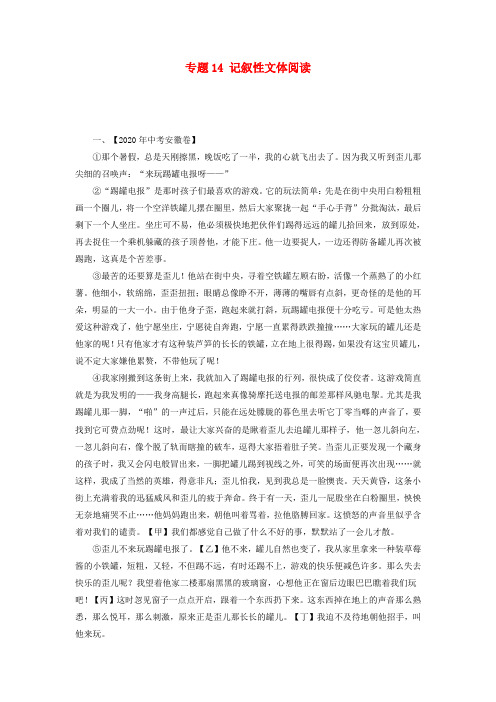 2020年中考语文试题:专题15 记叙性文体阅读(含解析)