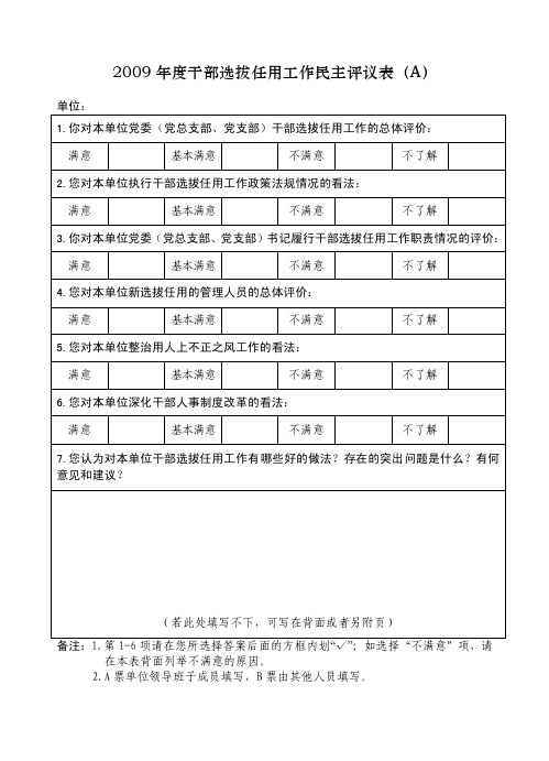 2016年度干部选拔任用工作民主评议表（a）【精选文档】