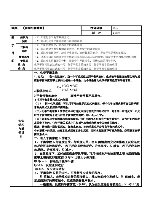 化学平衡常数教案