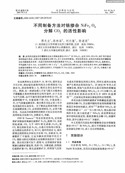 不同制备方法对铬掺杂NiFe2O4分解CO2的活性影响