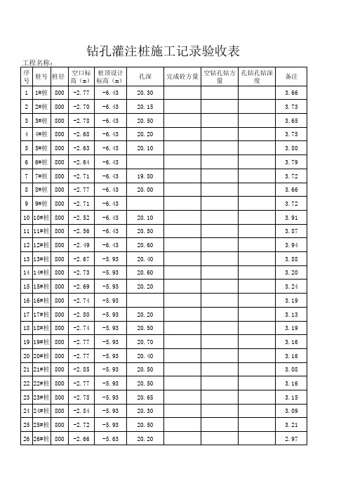 钻孔灌注桩施工记录验收表