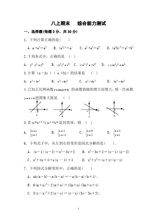 八上期末   综合能力测试