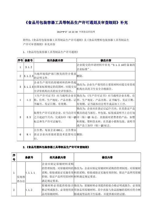 食品用包装容器工具等制品生产许可通则及审查细则