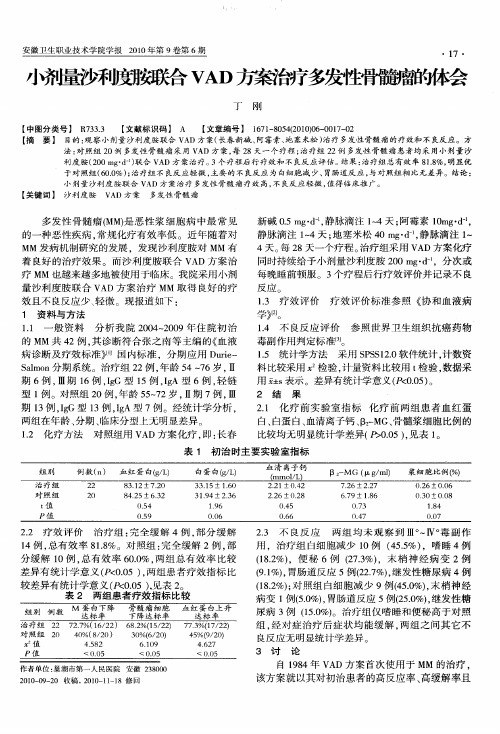 小剂量沙利度胺联合VAD方案治疗多发性骨髓瘤的体会