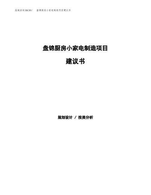 盘锦厨房小家电制造项目建议书