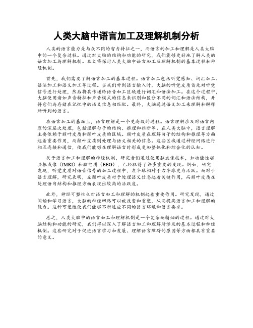 人类大脑中语言加工及理解机制分析