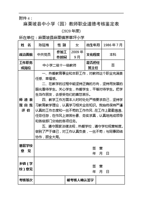 陈延梅的师德师风考核表