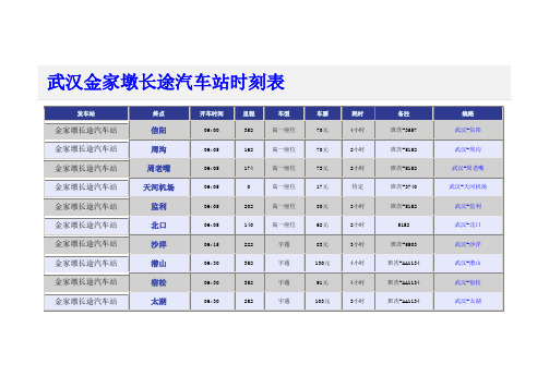 武汉金家墩长途汽车站时刻表