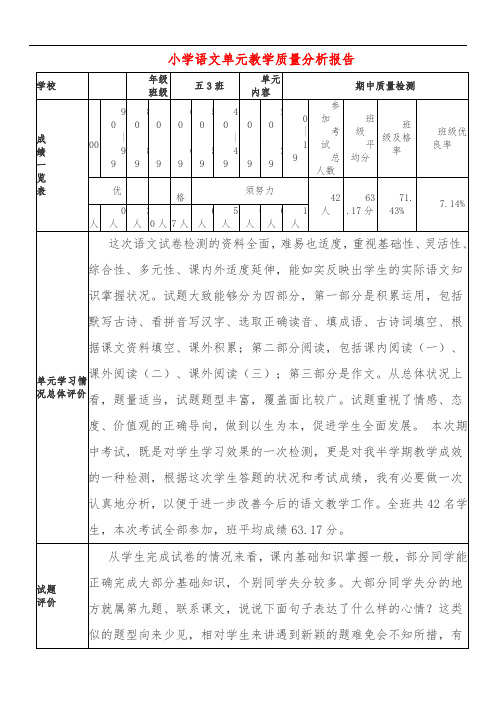 小学语文单元教学质量分析报告作业