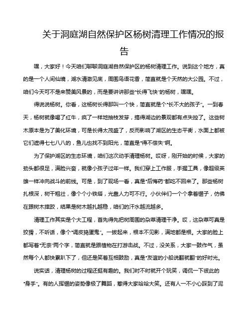 关于洞庭湖自然保护区杨树清理工作情况的报告