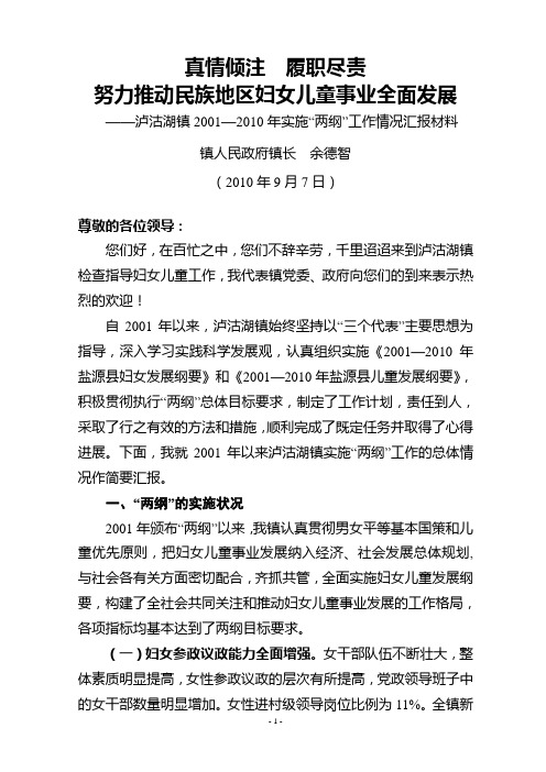 泸沽湖镇2001—2010年实施“两纲”工作情况汇报材料