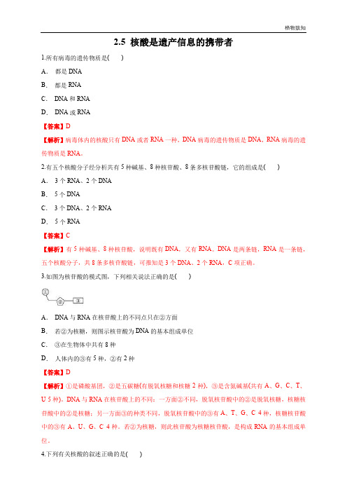 高中生物第一册 2 5 核酸是遗传信息的携带者 练习(含答案)