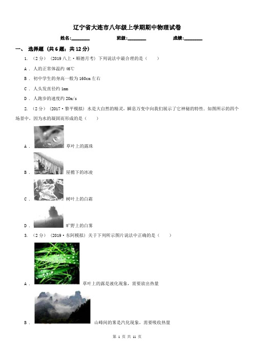 辽宁省大连市八年级上学期期中物理试卷