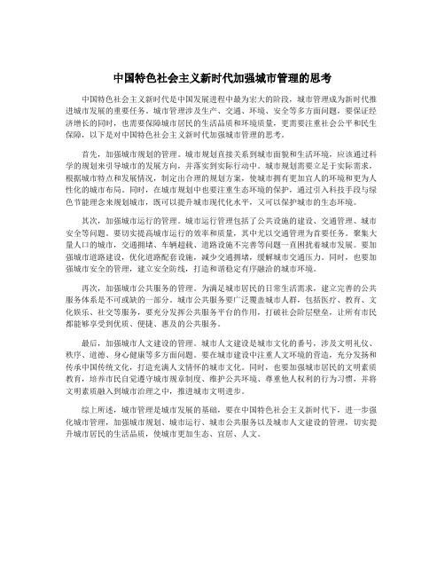 中国特色社会主义新时代加强城市管理的思考