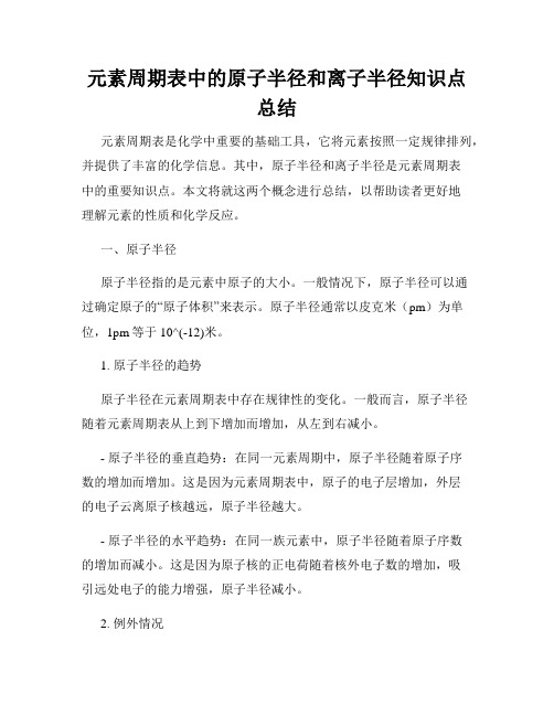 元素周期表中的原子半径和离子半径知识点总结