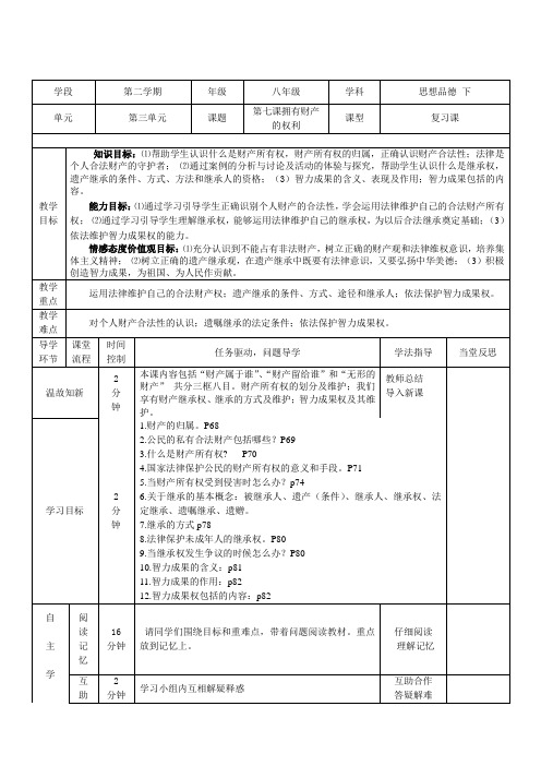 人教版思想品德八年级下册第七课复习课导学案