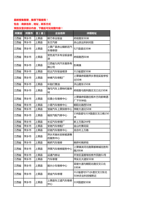 新版江西省萍乡市上栗县汽车维修企业公司商家户名录单联系方式地址大全149家