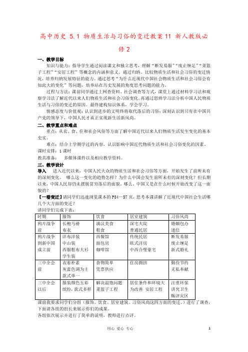 高中历史 5.1 物质生活与习俗的变迁教案11 新人教版必修2