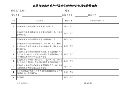 东莞规范房地产开发企业经营行为专项整治检查表