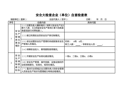 安全大检查企业单位自查检查表