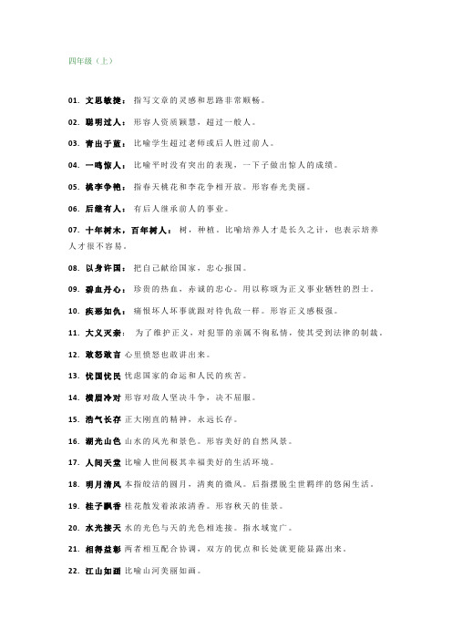 人教部编版四年级下册语文必考的115个成语及解释