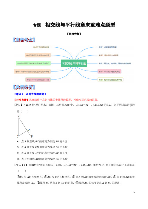 专题  相交线与平行线章末重难点题型(举一反三)(北师大版)