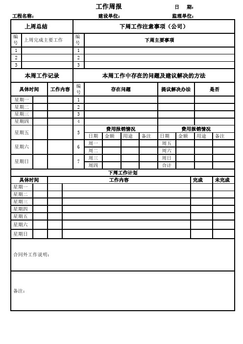 工作周报表格模板-工作周报表格模板