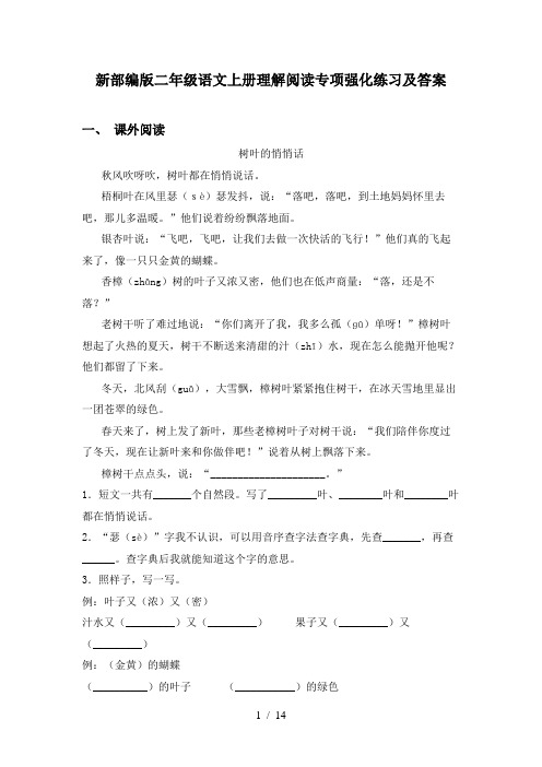 新部编版二年级语文上册理解阅读专项强化练习及答案