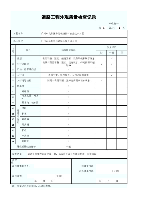 道路工程外观质量检查记录(含内容)